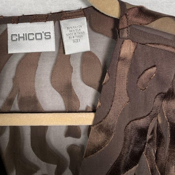 Chico's Sheer Brown Animal Print Blouse Jacket - Picture 7 of 8